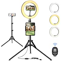 Linkax Anillo de Luz LED- 10&quot- Aro de Luz con Trípode para Movil-Selfie Ring Light Control Remoto Bluetooth-3 Color 10…